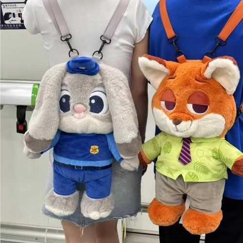 超火疯狂动物城毛茸茸兔子朱迪双肩包卡通狐狸尼克玩偶公仔jk背包