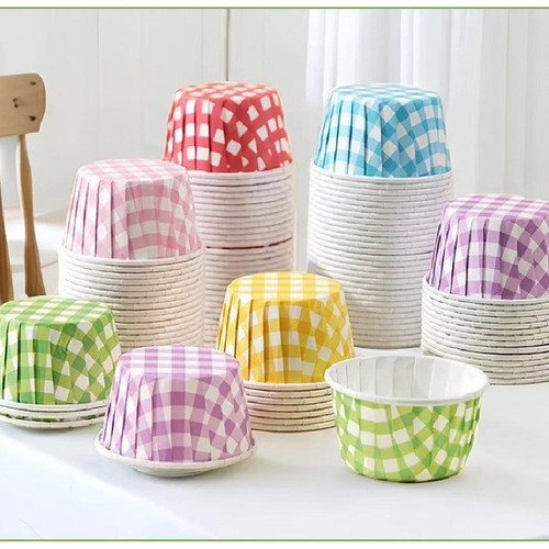 复古条纹格子纸杯蛋糕烘焙马芬淋膜卷口杯子耐高温烤箱防油一次性