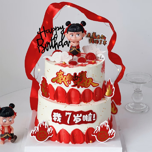 网红哪吒三太子敖丙蛋糕装饰魔童闹海神话人物玩偶儿童摆件插牌