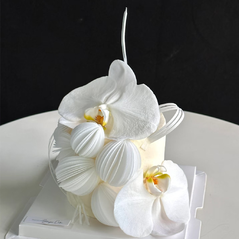 蝴蝶兰蛋糕装饰插件母亲节女神仿真白色花瓣生日装饰唯美浪漫装扮