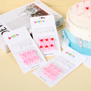粉色小爱心立柱杆子生日蜡烛红色心形彩梅花铅笔长杆蛋糕装饰插件