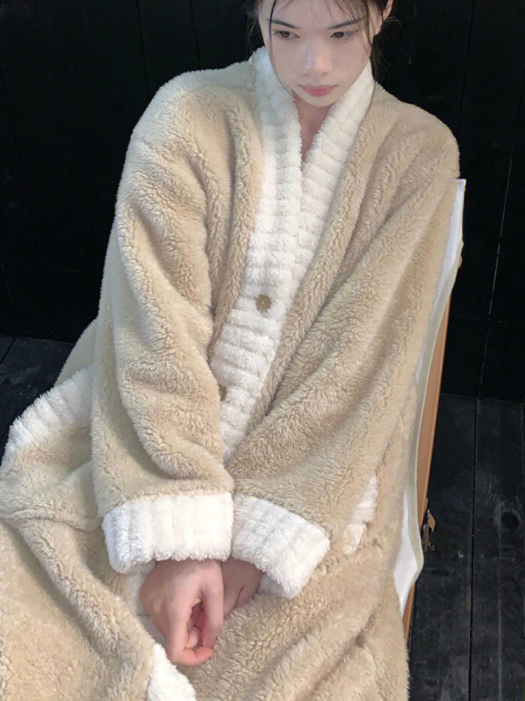 VIRRI CIAGA KOREAN VERSION HIGH-QUALITY CORAL VELVET PAJAMAS WOMENS WINTER FLANNEL WARM THICKENED PANTS DRESSING GOWN