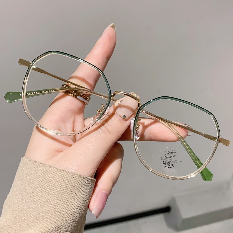 超轻透明多边形眼镜框女近视可配