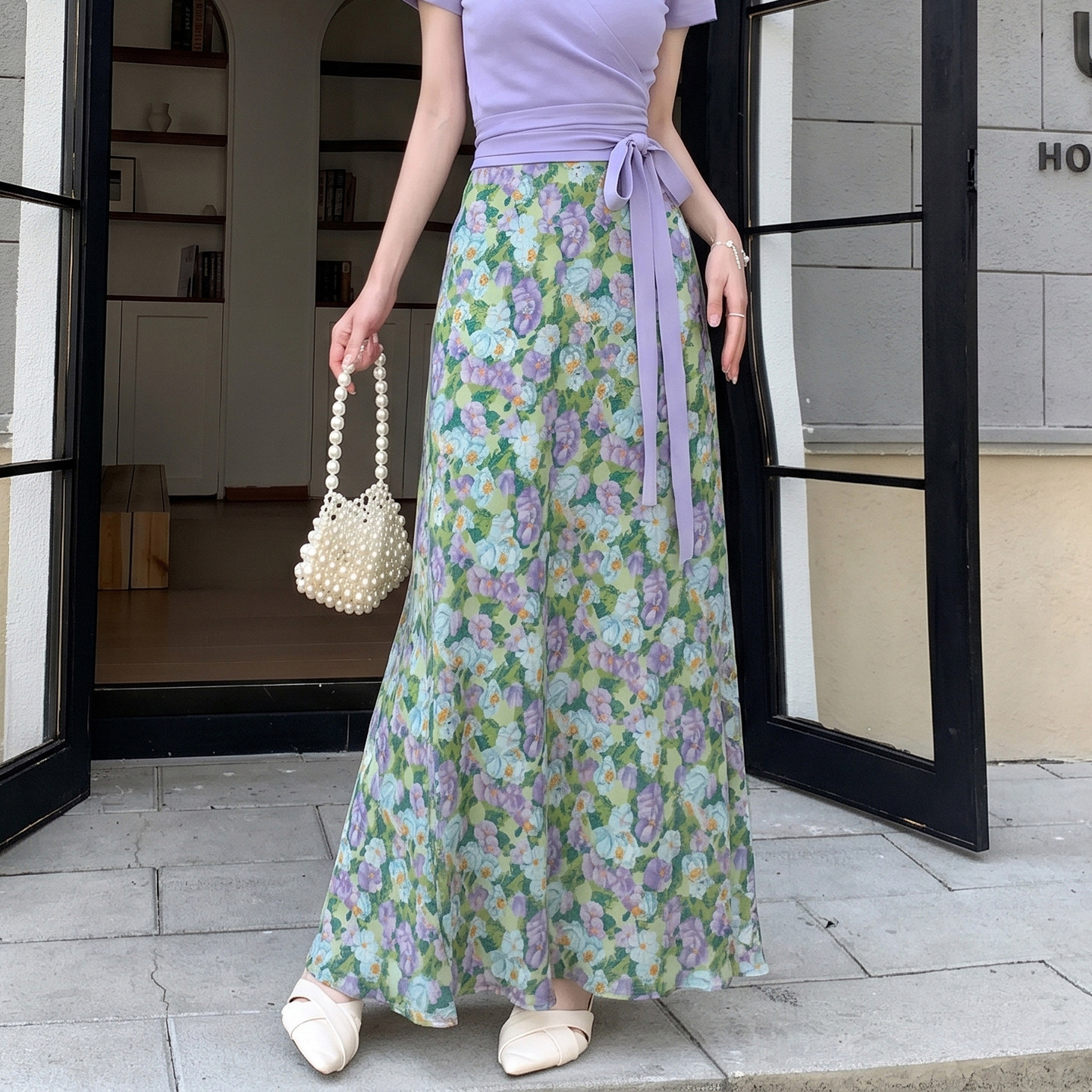 黄玫瑰半身裙女2026夏季碎花松紧腰鱼尾裙莫奈花园时尚显瘦中长裙