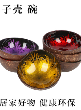 印花椰子壳碗零食杂物收纳碗碟套装家用钥匙盘创意北欧风彩绘碗