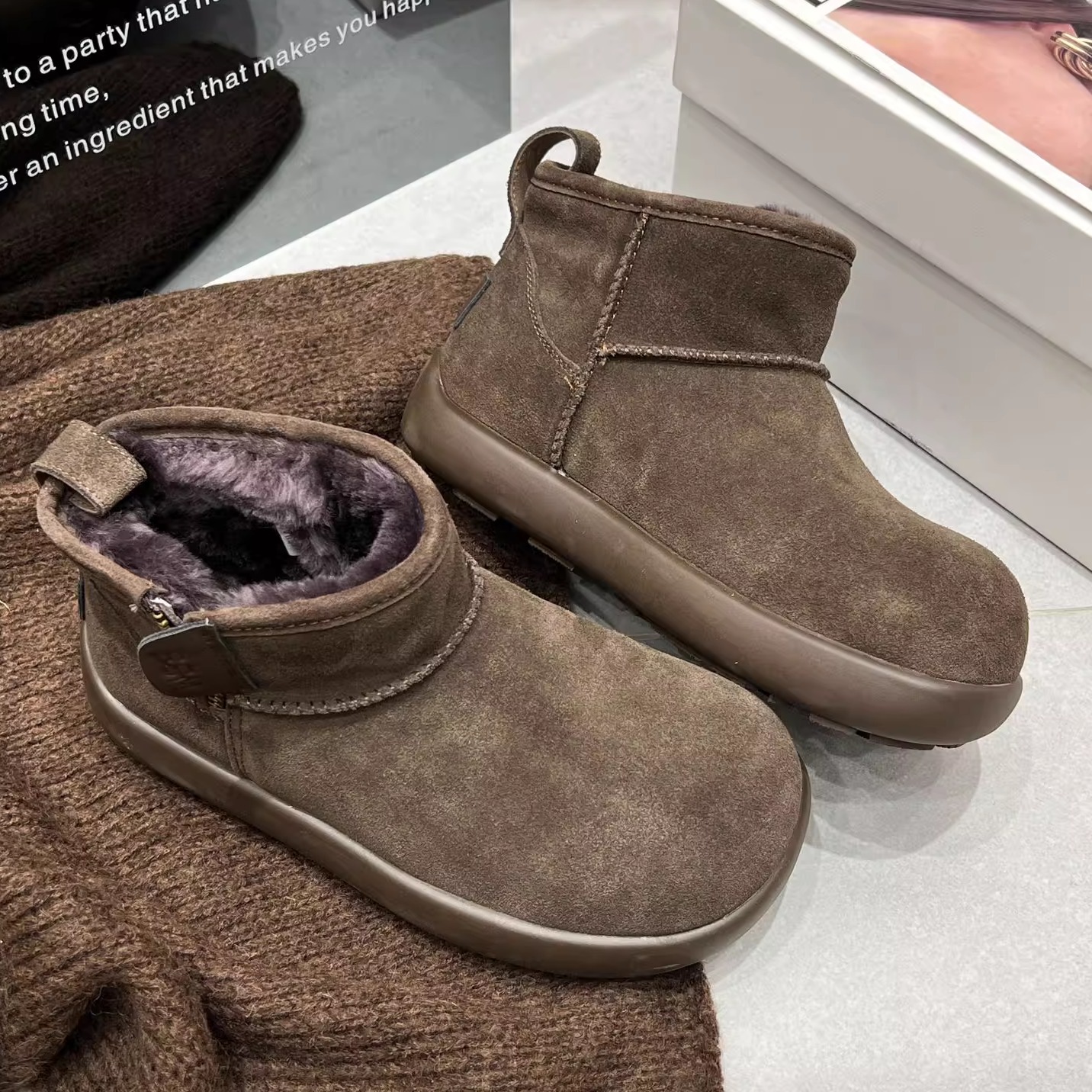 保暖羊毛棉鞋子厚底防滑勃肯短靴