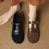 ladyblack低跟一字扣带拼色浅口玛丽珍单鞋 女大码 3340小皮鞋