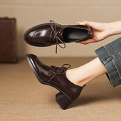 女粗高跟通勤百搭小皮鞋 深口大码 鞋 ladyblack系带圆头单鞋 子41