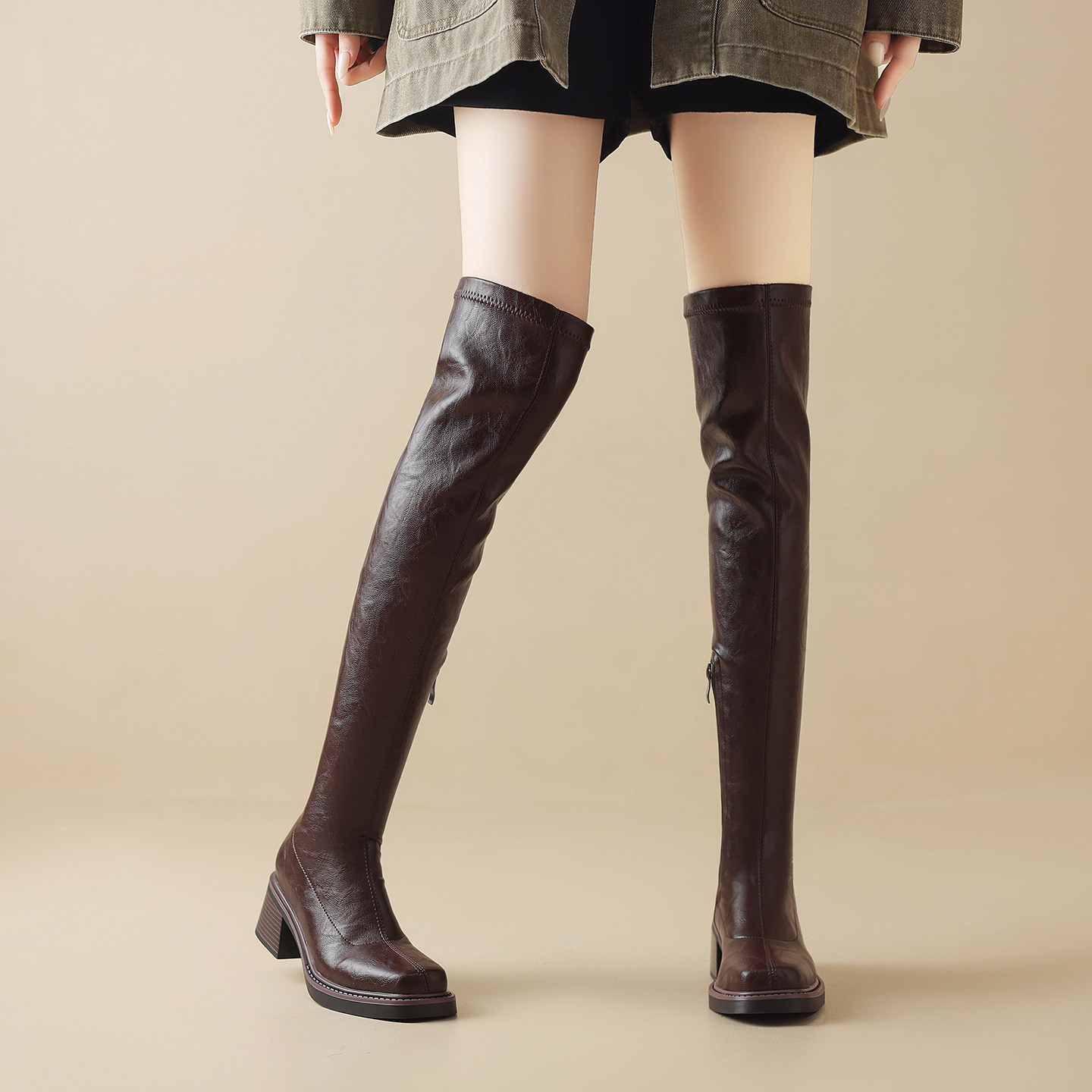 ladyblack粗高跟过膝长靴女秋冬弹力显瘦皮靴增高大码骑士靴41-43,女鞋,弹力靴/袜靴,淘宝优惠券,粉丝福利购,淘宝优惠卷