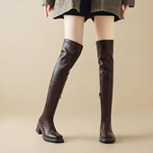 ladyblack粗高跟过膝长靴女秋冬弹力显瘦皮靴增高大码 骑士靴41