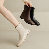 ladyblack 粗低跟简约瘦瘦后拉链方头弹力短靴女大码 单靴子414243
