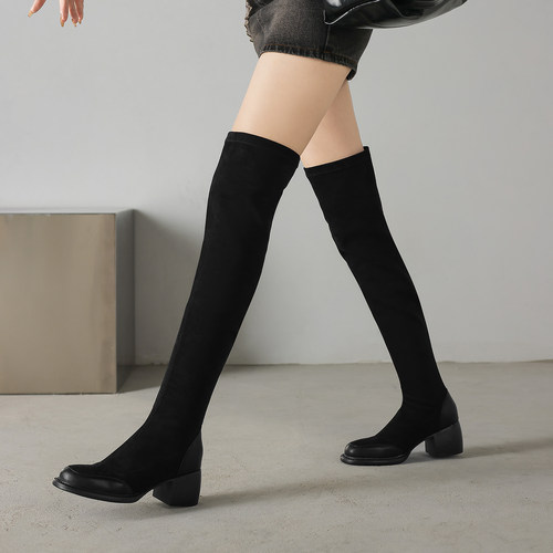 弹力绒面瘦瘦靴女秋冬过膝长筒靴