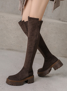 ladyblack3340大码41-43厚底松糕弹力过膝长靴女秋冬高跟骑士靴子