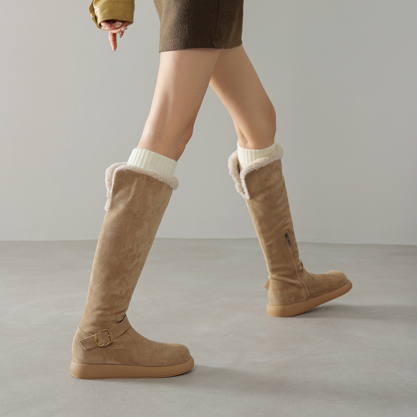 ladyblack复古毛绒骑士靴女长筒厚底保暖加绒大码高筒雪地靴41-43,女鞋,时尚雪地靴,淘宝优惠券,粉丝福利购,淘宝优惠卷