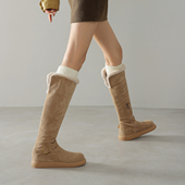 ladyblack复古毛绒骑士靴女长筒厚底保暖加绒大码 高筒雪地靴41