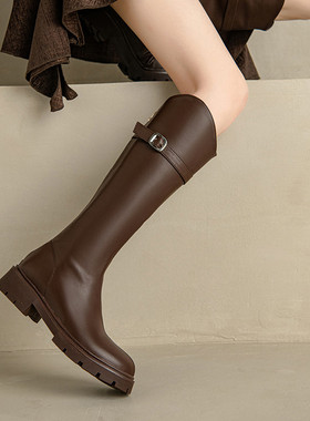 ladyblack3340大小码41-43厚底中跟后拉链长靴女秋冬高筒骑士靴子