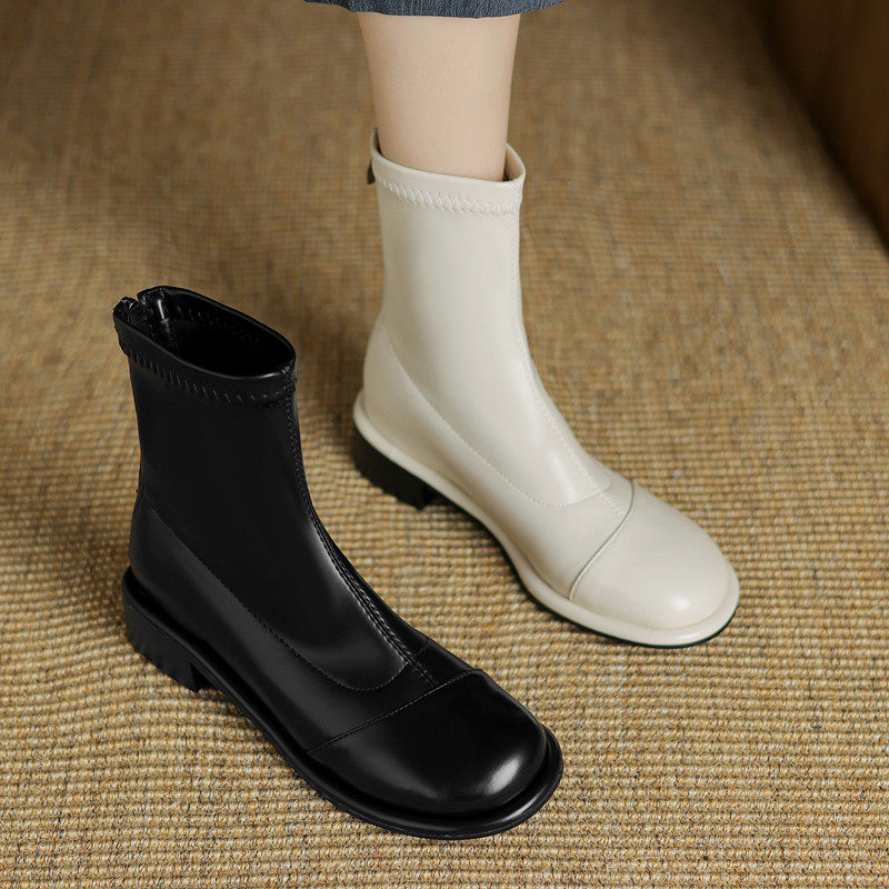 ladyblack粗中跟圆头百搭弹力瘦瘦短靴女后拉链弹力单靴大码41-43,女鞋,弹力靴/袜靴,淘宝优惠券,粉丝福利购,淘宝优惠卷