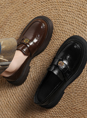 ladyblack3340大码41-43厚底中跟显瘦一脚蹬懒人深口乐福鞋单鞋女