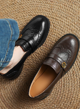 ladyblack3340大码41-43一脚蹬懒人雕花乐福鞋女粗低跟深口单鞋子