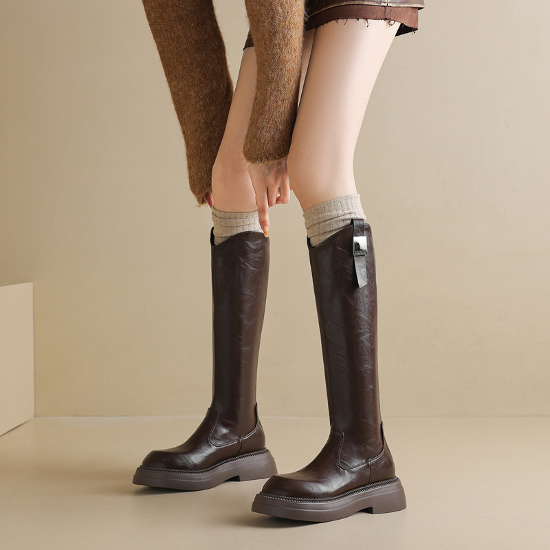 长靴女冬斜口厚底中跟高筒骑士靴