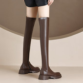 ladyblack3340大码 43厚底中跟侧拉链过膝弹力瘦瘦靴秋冬长靴女