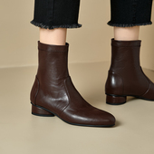 ladyblack粗中跟通勤百搭单靴子秋冬弹力瘦瘦大小码 32短靴女41