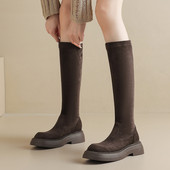 ladyblack厚底中跟显瘦套筒弹力瘦瘦高筒靴女秋冬大码 长靴子41