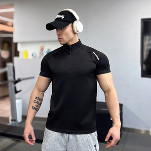 软壳克隆棉半门襟纯短袖polo衫男款骑行复古商务纯色t恤衬衫上衣