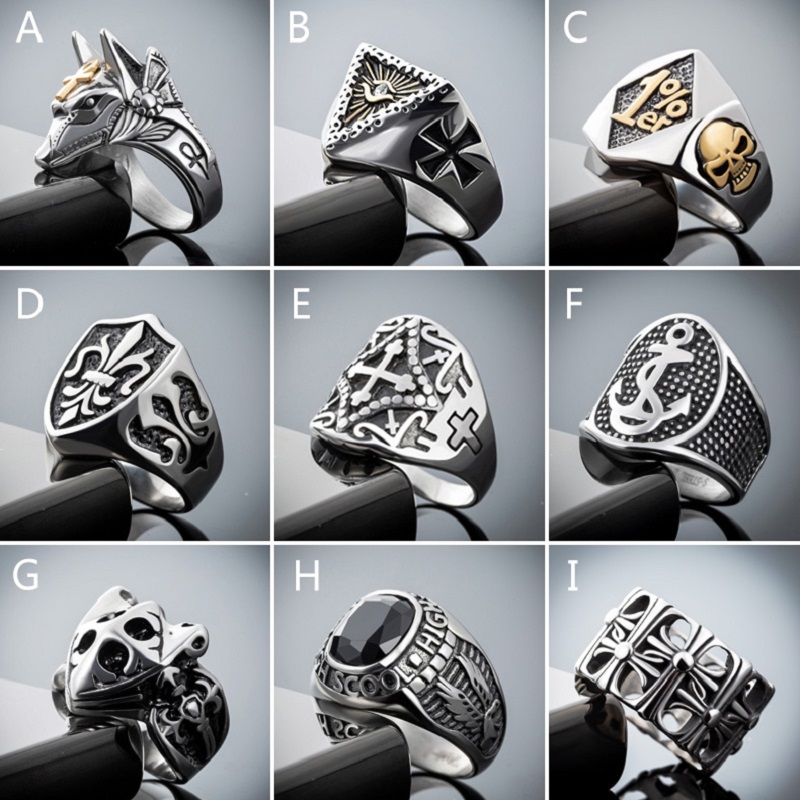 朋克风钛钢欧美骷髅十字架戒指