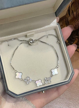 纯银川贝母四叶草手錬女