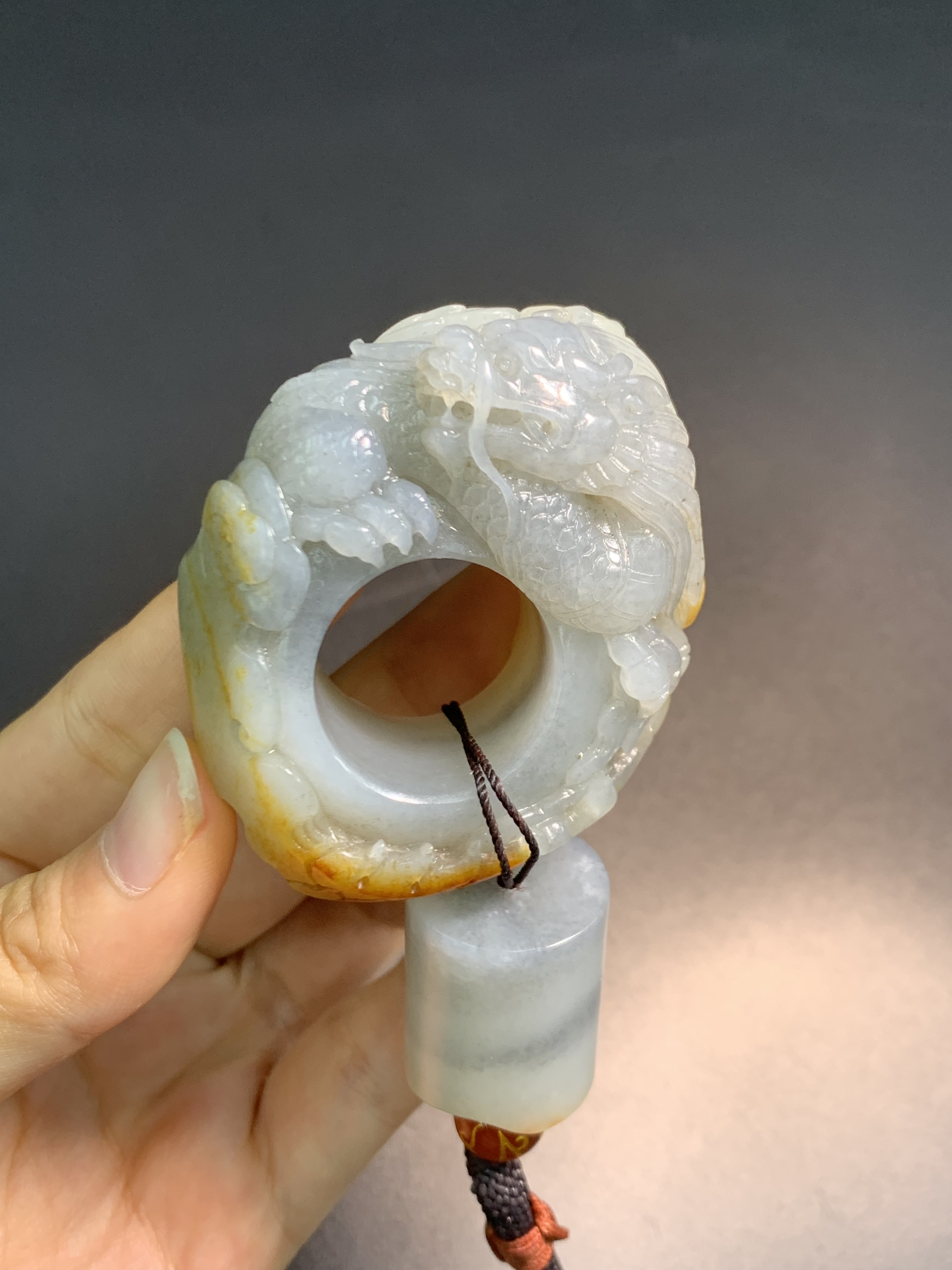 和田玉青花籽料龙扳指
