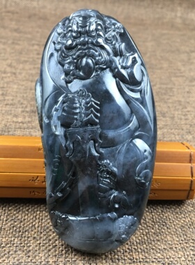 新疆和田玉籽料墨玉钟馗手把件