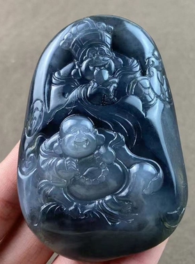新疆和田玉青花财富双收手把件