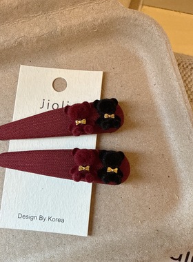 韩国发饰秋冬布艺发夹边夹可爱卡通植绒小熊头饰碎发掰掰夹刘海夹