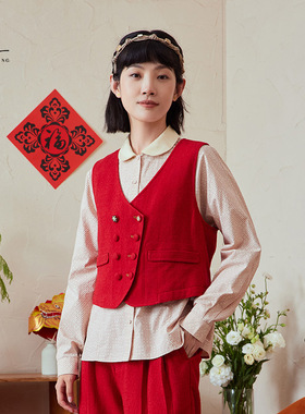 一城画一秋季文艺复古百搭V领绣花设计马夹修身短款马甲14111H020