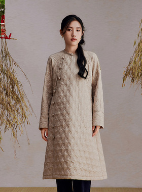 一城画一冬季复古简约气质宽松A字拼接长款连衣裙14443A341