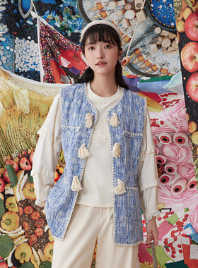 一城画一秋季气质文艺范时尚设计感小众宽肩长款马甲女14121H087