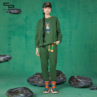 个性 加绒 活力时尚 女 运动风两件套卫衣套装 一城画一冬季