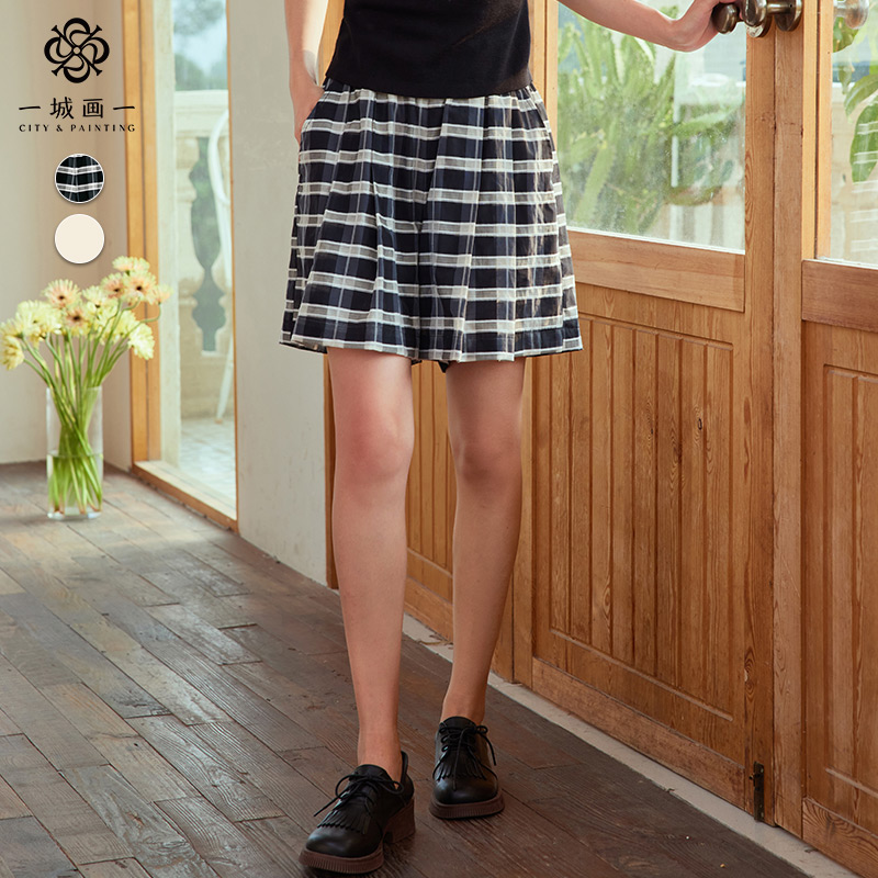 【酷飒美腿套装短裤】夏季休闲格纹宽松A字短裤显瘦女装短裤