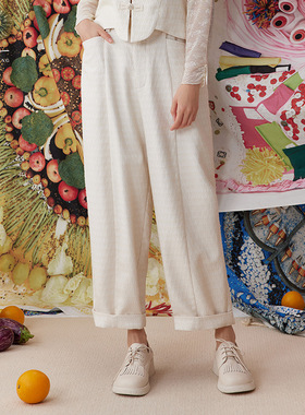 一城画一秋季复古高腰宽松休闲垂感百搭阔腿纯色长裤女14112A173