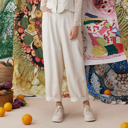 一城画一秋季复古高腰宽松休闲垂感百搭阔腿纯色长裤女14112A173