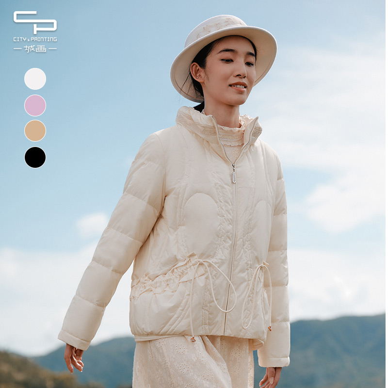 一城画一冬季新款文艺简约时尚百搭轻薄保暖鸭绒短款羽绒服女