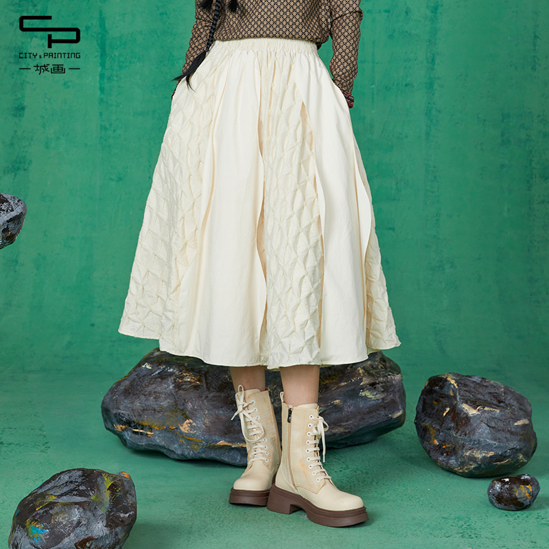 不规则拼接文艺中款半裙