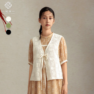 马甲女 马夹短款 一城画一新款 小众设计感蕾丝提花坎肩无袖