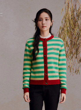 一城画一冬季百搭宽松显瘦休闲条纹设计短款毛衫外套14451W109