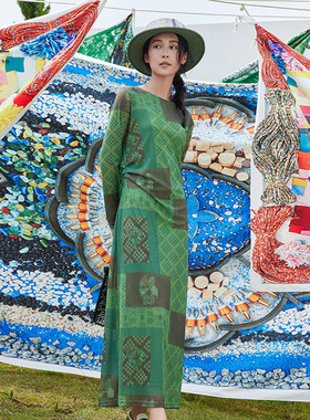 一城画一秋季印花设计修身显瘦气质文艺长袖中款连衣裙14133A101