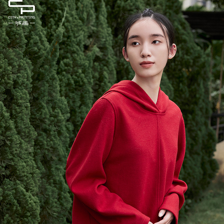 一城画一冬季新款休闲宽松复古文艺连帽落肩设计卫衣套装女