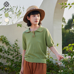 毛织短袖 一城画一夏季 天丝薄款 大翻领百搭POLO衫 新套头毛衫