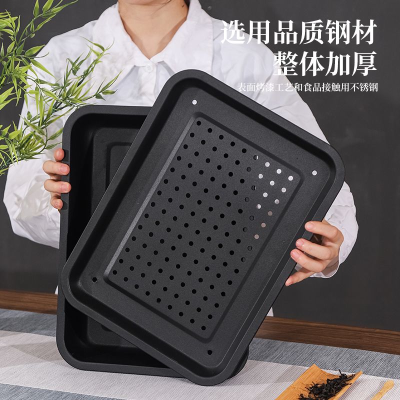 黑色不锈钢茶盘现代轻奢茶托盘长方形家用茶台茶具加厚储水茶几