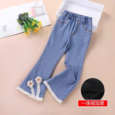 熊咿咿喇叭裤牛仔秋冬装宝宝加绒